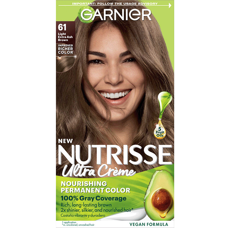 Light Ash Brown Hair Nutrisse Ultra creme Nourishing permanent color Gray Coverage - Garnier